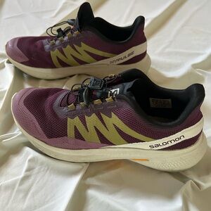 Salomon trail running shoes, gold and maroon size 7.5